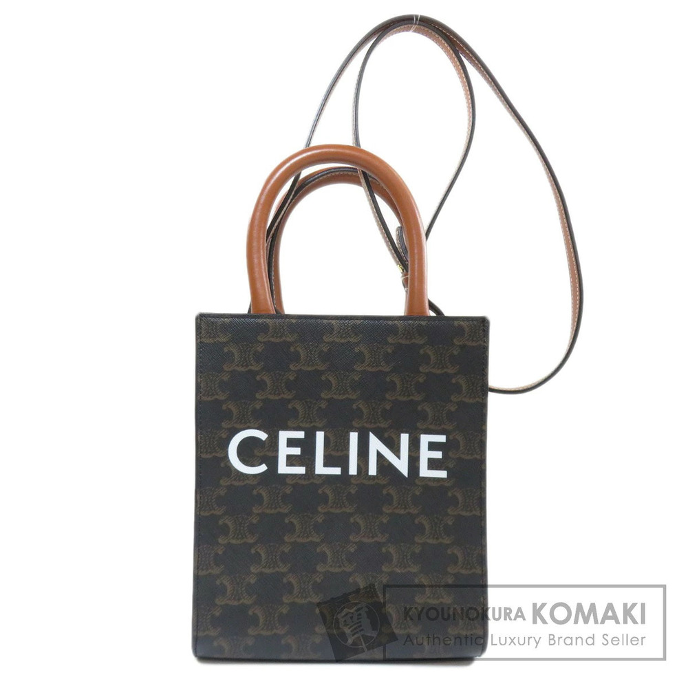 Celine Vertical Cabas Triomphe 2way Canvas brown calfskin
